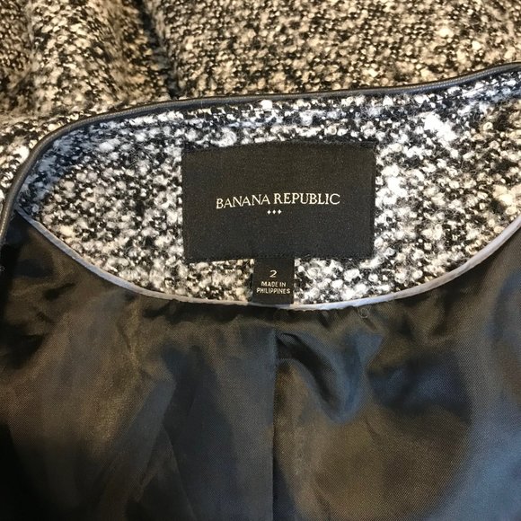 Banana Republic Blazer Jacket 2 / XS Wool Blend Tweed Gray Black Knit Zip Front - Picture 8 of 11